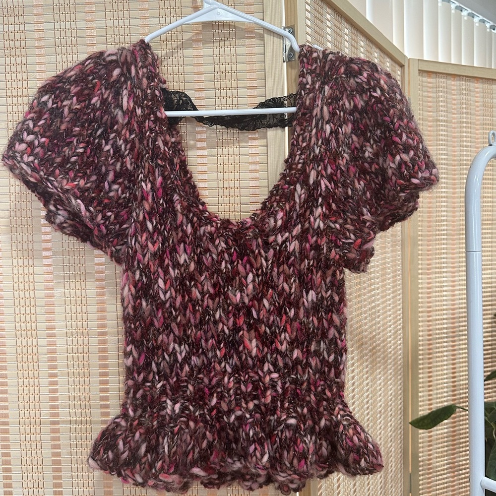 XS Betsey Johnson Pink Crochet Shirt